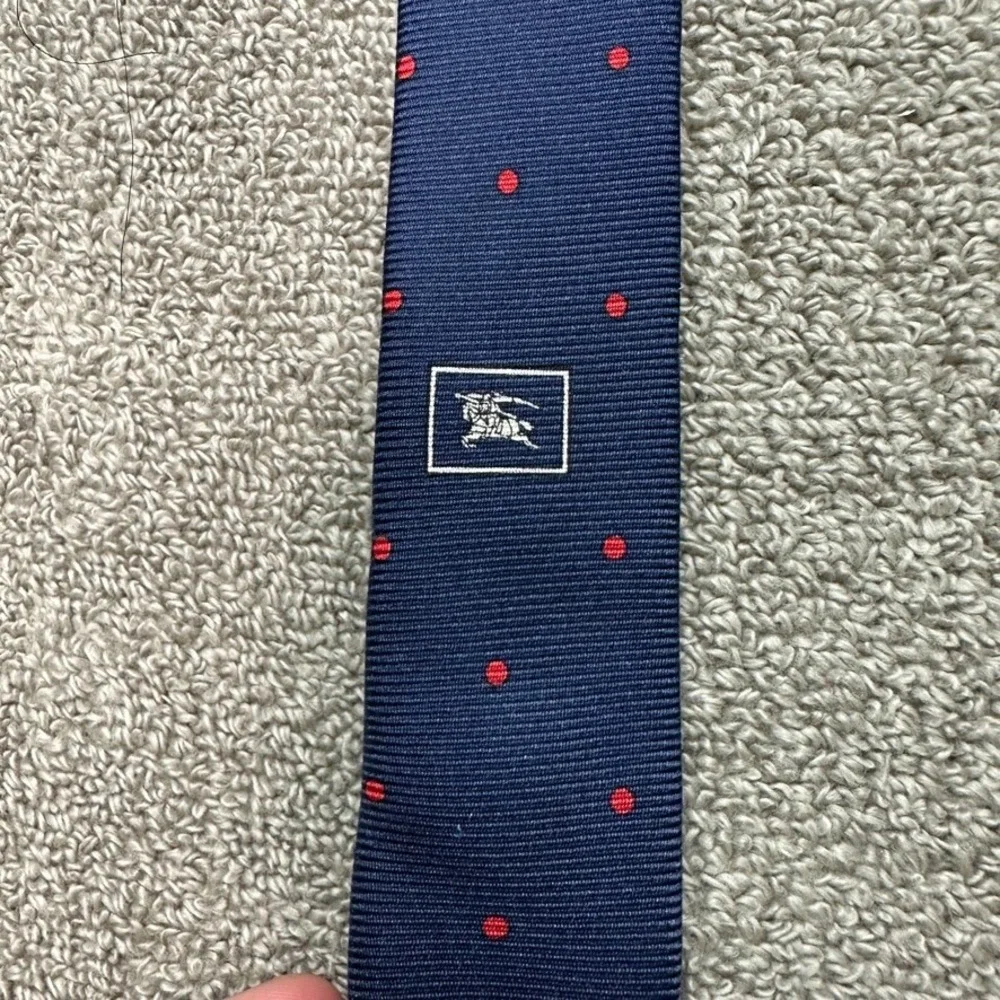 Burberry London Mens Silk Tie Navy Blue Red Polka Dot Made in Italy Business